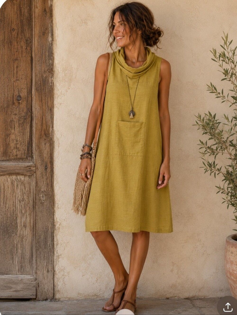 Cheyenne Dress Womens Size S/M Mustard Oversized Sleeveless Artsy  Lagenlook